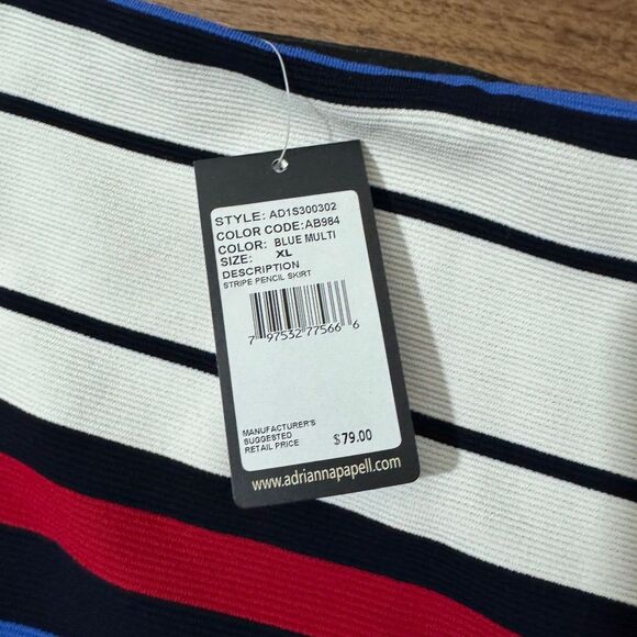 Adrianna Papell Pencil Skirt Multicolor Striped Viscose Lined Womens XL White - Picture 8 of 12